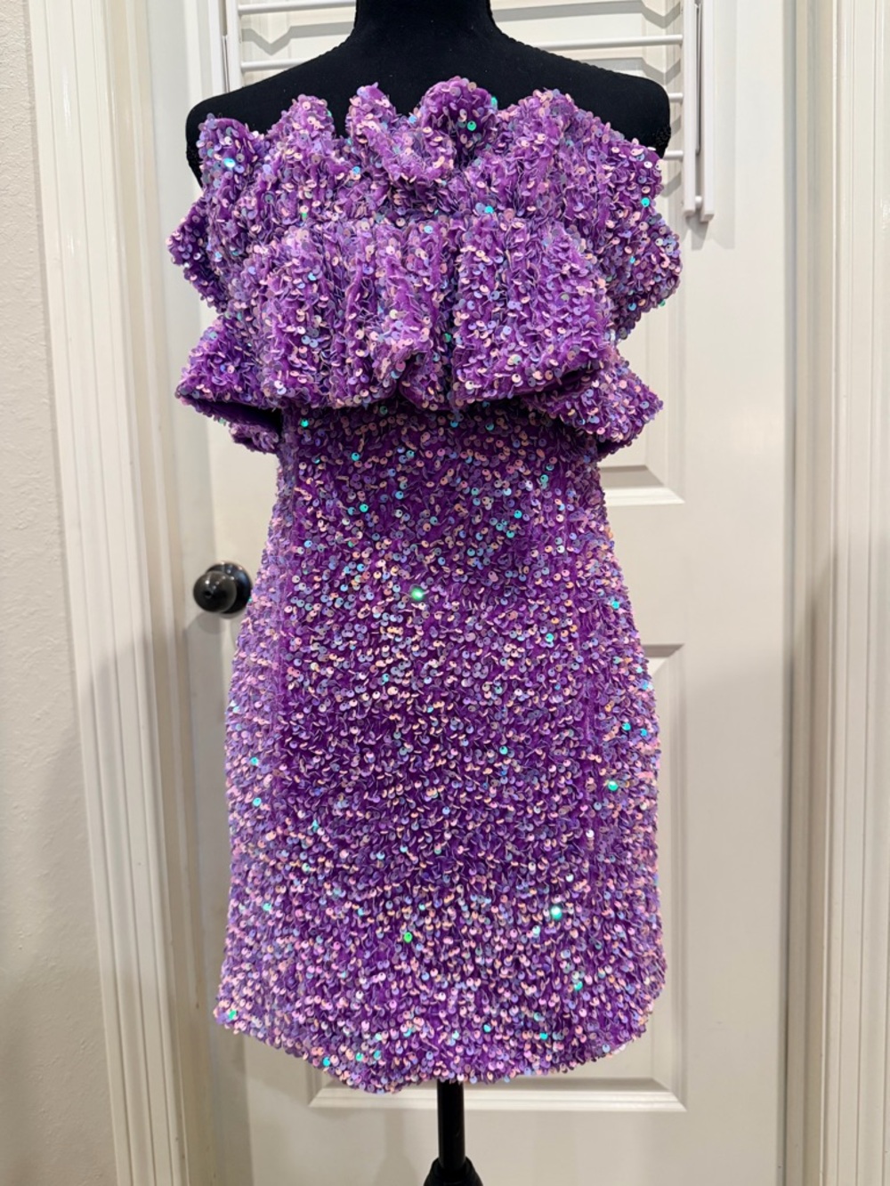 Allison & Kelly Lavender Sequin Off-Shoulder Formal Prom Mini Dress Like New!